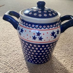 Polish Pottery stars/dots pot w/lid